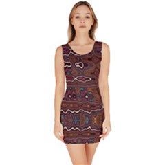 Hippy Boho Chestnut Warped Pattern Bodycon Dress by KirstenStar