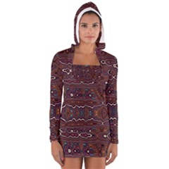Hippy Boho Chestnut Warped Pattern Long Sleeve Hooded T-shirt by KirstenStar