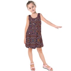 Hippy Boho Chestnut Warped Pattern Kids  Sleeveless Dress by KirstenStar