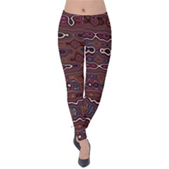 Hippy Boho Chestnut Warped Pattern Velvet Leggings by KirstenStar