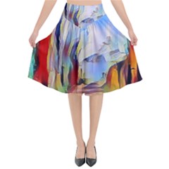 Abstract Tunnel Flared Midi Skirt