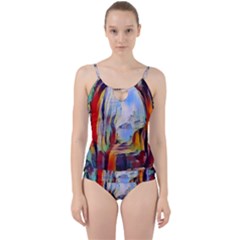 Abstract Tunnel Cut Out Top Tankini Set