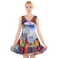 Abstract Tunnel V-neck Sleeveless Skater Dress by NouveauDesign