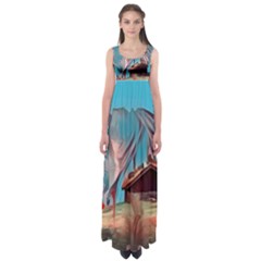 Modern Norway Painting Empire Waist Maxi Dress by NouveauDesign