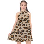 Leopard Print Halter Neckline Chiffon Dress 