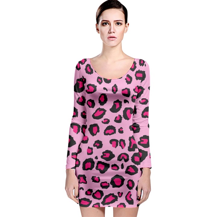Pink Leopard Long Sleeve Bodycon Dress