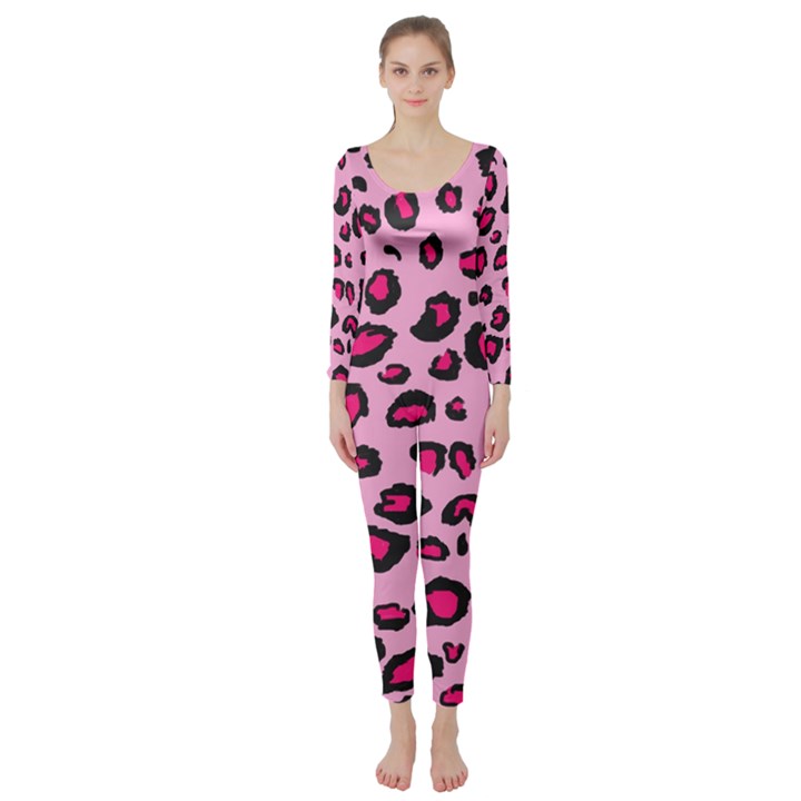 Pink Leopard Long Sleeve Catsuit