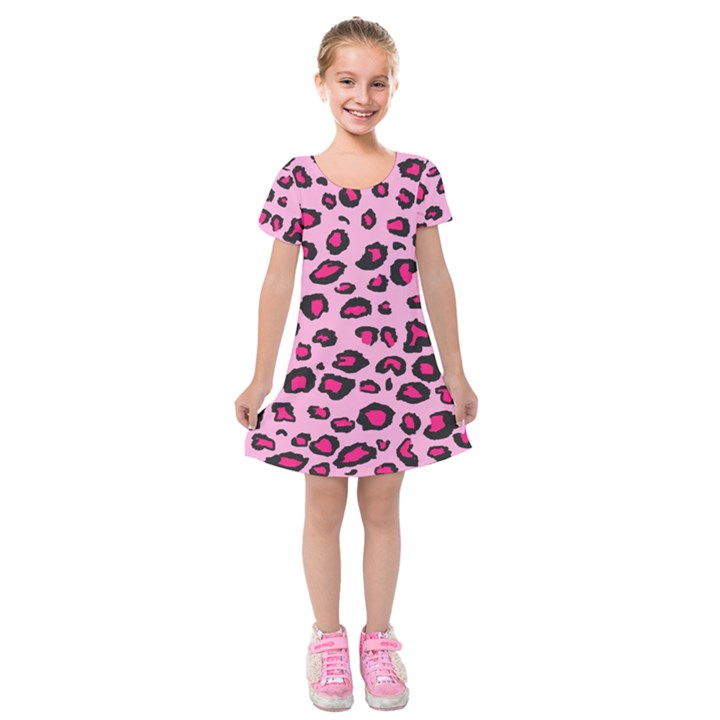 Pink Leopard Kids  Short Sleeve Velvet Dress