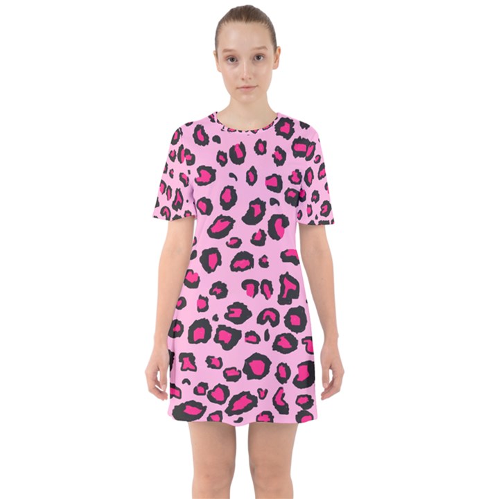 Pink Leopard Sixties Short Sleeve Mini Dress