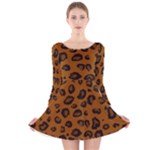 Dark Leopard Long Sleeve Velvet Skater Dress