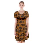 Dark Leopard Short Sleeve V-neck Flare Dress