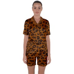 Dark Leopard Satin Short Sleeve Pyjamas Set by TRENDYcouture