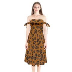 Dark Leopard Shoulder Tie Bardot Midi Dress by TRENDYcouture