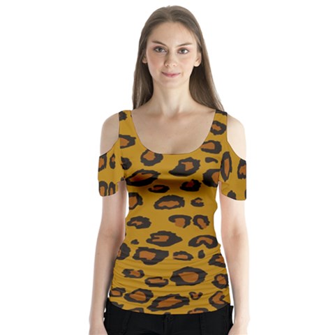 Classic Leopard Butterfly Sleeve Cutout Tee  by TRENDYcouture