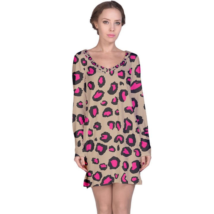 Pink Leopard 2 Long Sleeve Nightdress