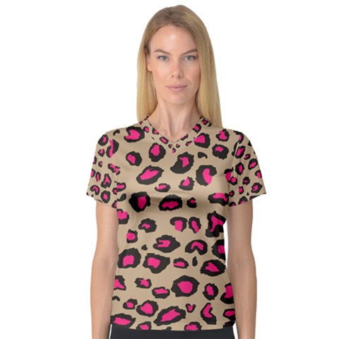 Pink Leopard 2 V-neck Sport Mesh Tee by TRENDYcouture
