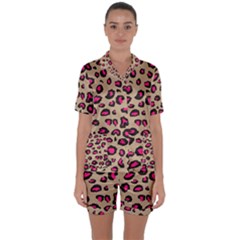 Pink Leopard 2 Satin Short Sleeve Pyjamas Set by TRENDYcouture
