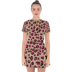 Pink Leopard 2 Drop Hem Mini Chiffon Dress