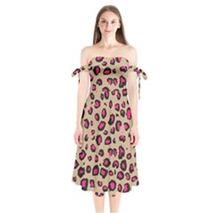 Pink Leopard 2 Shoulder Tie Bardot Midi Dress by TRENDYcouture