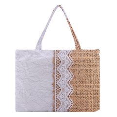 Parchement,lace And Burlap Medium Tote Bag by NouveauDesign