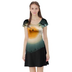 Halloween Landscape Short Sleeve Skater Dress by ValentinaDesign