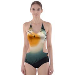 Halloween Landscape Cut-out One Piece Swimsuit by ValentinaDesign
