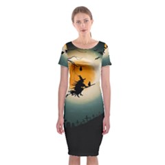 Halloween Landscape Classic Short Sleeve Midi Dress