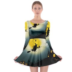 Halloween Landscape Long Sleeve Skater Dress by ValentinaDesign