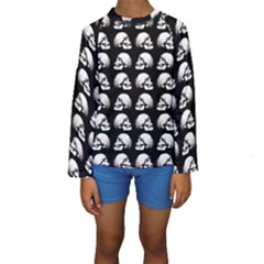 Halloween Skull Pattern Kids  Long Sleeve Swimwear by ValentinaDesign