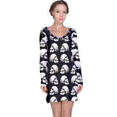 Halloween Skull Pattern Long Sleeve Nightdress by ValentinaDesign