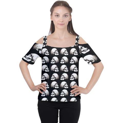 Halloween Skull Pattern Cutout Shoulder Tee by ValentinaDesign