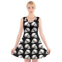 Halloween Skull Pattern V-neck Sleeveless Skater Dress by ValentinaDesign