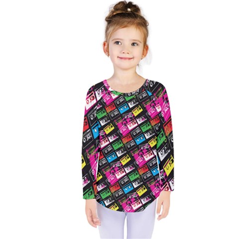 Pattern Colorfulcassettes Icreate Kids  Long Sleeve Tee by iCreate