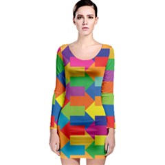 Arrow Rainbow Orange Blue Yellow Red Purple Green Long Sleeve Bodycon Dress by Mariart