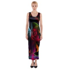 Beautiful Butterflies Rainbow Space Fitted Maxi Dress