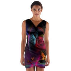 Beautiful Butterflies Rainbow Space Wrap Front Bodycon Dress