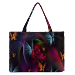 Beautiful Butterflies Rainbow Space Zipper Medium Tote Bag