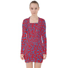 Blue Red Space Galaxy V-neck Bodycon Long Sleeve Dress
