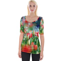 Colorful Flowers Wide Neckline Tee