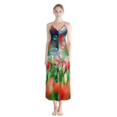 Colorful Flowers Button Up Chiffon Maxi Dress