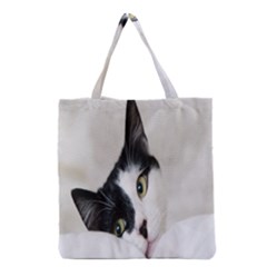 Cat Face Cute Black White Animals Grocery Tote Bag by Mariart