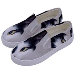 Cat Face Cute Black White Animals Kids  Canvas Slip Ons by Mariart