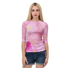 Cosmos Flower Floral Sunflower Star Pink Frame Quarter Sleeve Raglan Tee