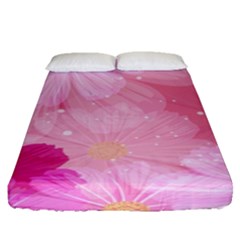 Cosmos Flower Floral Sunflower Star Pink Frame Fitted Sheet (queen Size) by Mariart