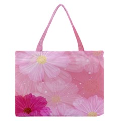 Cosmos Flower Floral Sunflower Star Pink Frame Zipper Medium Tote Bag by Mariart