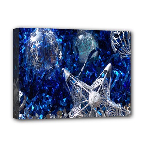 Christmas Silver Blue Star Ball Happy Kids Deluxe Canvas 16  X 12  
