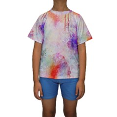 Watercolor Galaxy Purple Pattern Kids  Short Sleeve Swimwear by paulaoliveiradesign