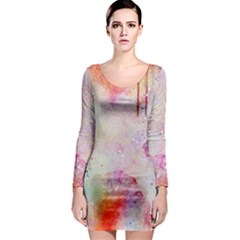 Watercolor Galaxy Purple Pattern Long Sleeve Bodycon Dress by paulaoliveiradesign