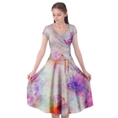 Watercolor Galaxy Purple Pattern Cap Sleeve Wrap Front Dress by paulaoliveiradesign