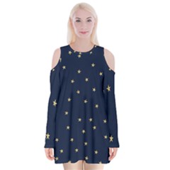 Navy/gold Stars Velvet Long Sleeve Shoulder Cutout Dress